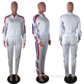 Casual sport 2 piece stripe side women tracksuit